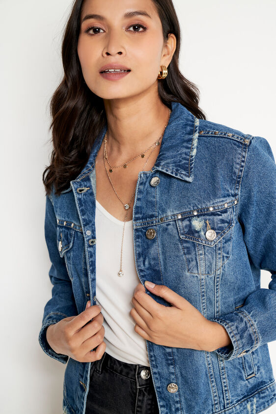 Studded Classic Denim Jacket, Blue, image 1